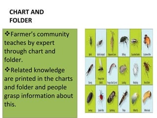 CHART AND
FOLDER
Farmer’s community
teaches by expert
through chart and
folder.
Related knowledge
are printed in the charts
and folder and people
grasp information about
this.
 