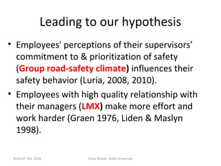 Leading to our hypothesis
AUGUST 3rd, 2016 Clara Rispler, Haifa University
• Employees' perceptions of their supervisors’
...
