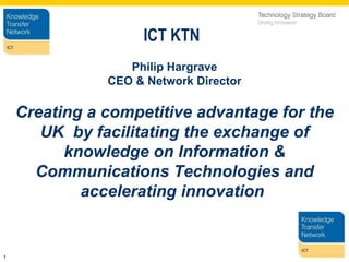ICT KTN Philip Hargrave CEO & Network Director Creating a competitive advantage for the UK  by facilitating the exchange of knowledge on Information & Communications Technologies and accelerating innovation   