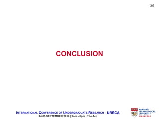 INTERNATIONAL CONFERENCE OF UNDERGRADUATE RESEARCH – URECA
24-25 SEPTEMBER 2019 | 9am – 8pm | The Arc
CONCLUSION
35
 