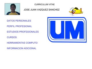 CURRICULUM VITAE JOSE JUAN VAZQUEZ SANCHEZ DATOS PERSONALES PERFIL PROFESIONAL ESTUDIOS PROFESIONALES CURSOS  HERRAMIENTAS COMPUTO INFORMACION ADICIONAL 