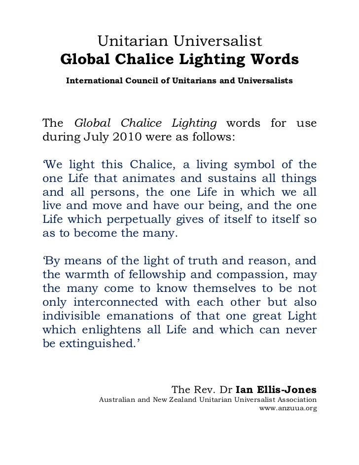 UNITARIAN UNIVERSALIST GLOBAL CHALICE LIGHTING WORDS