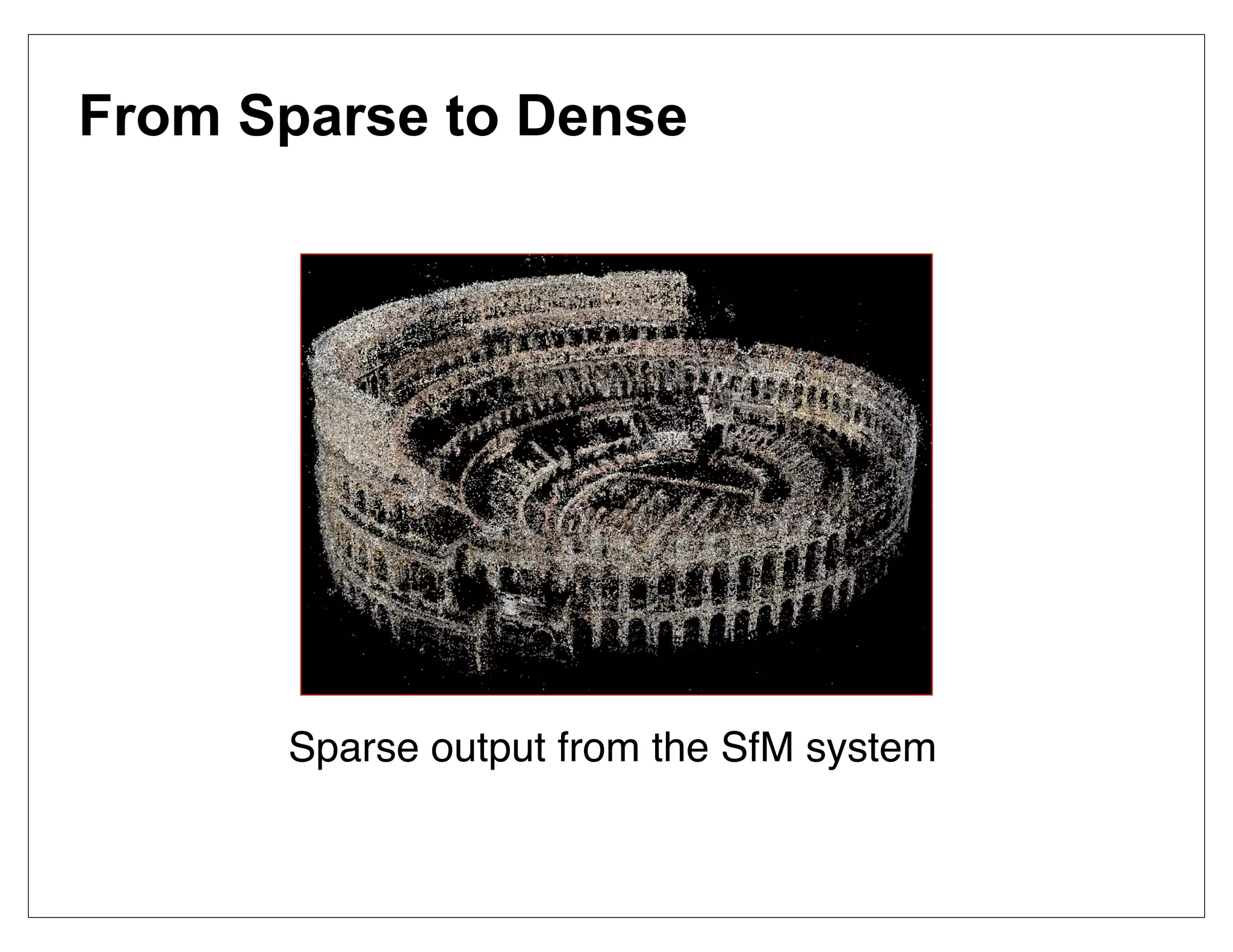From Sparse to Dense




      Sparse output from the SfM system
 