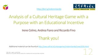 Analysis of a Cultural Heritage Game with a Purpose with an Educational Incentive