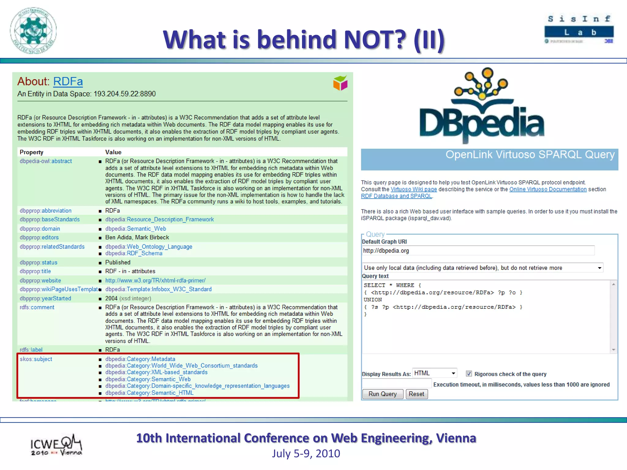 10th International Conference on Web Engineering, Vienna
July 5-9, 2010
What is behind NOT? (II)
 