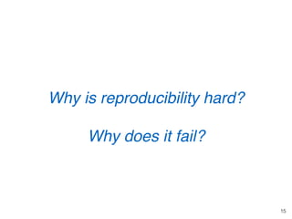 15
Why is reproducibility hard?
Why does it fail?
 