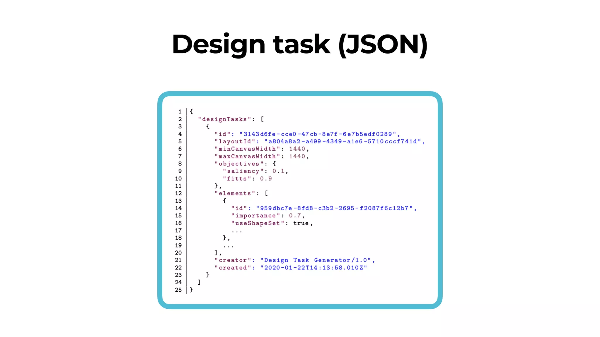 Design task (JSON)
 