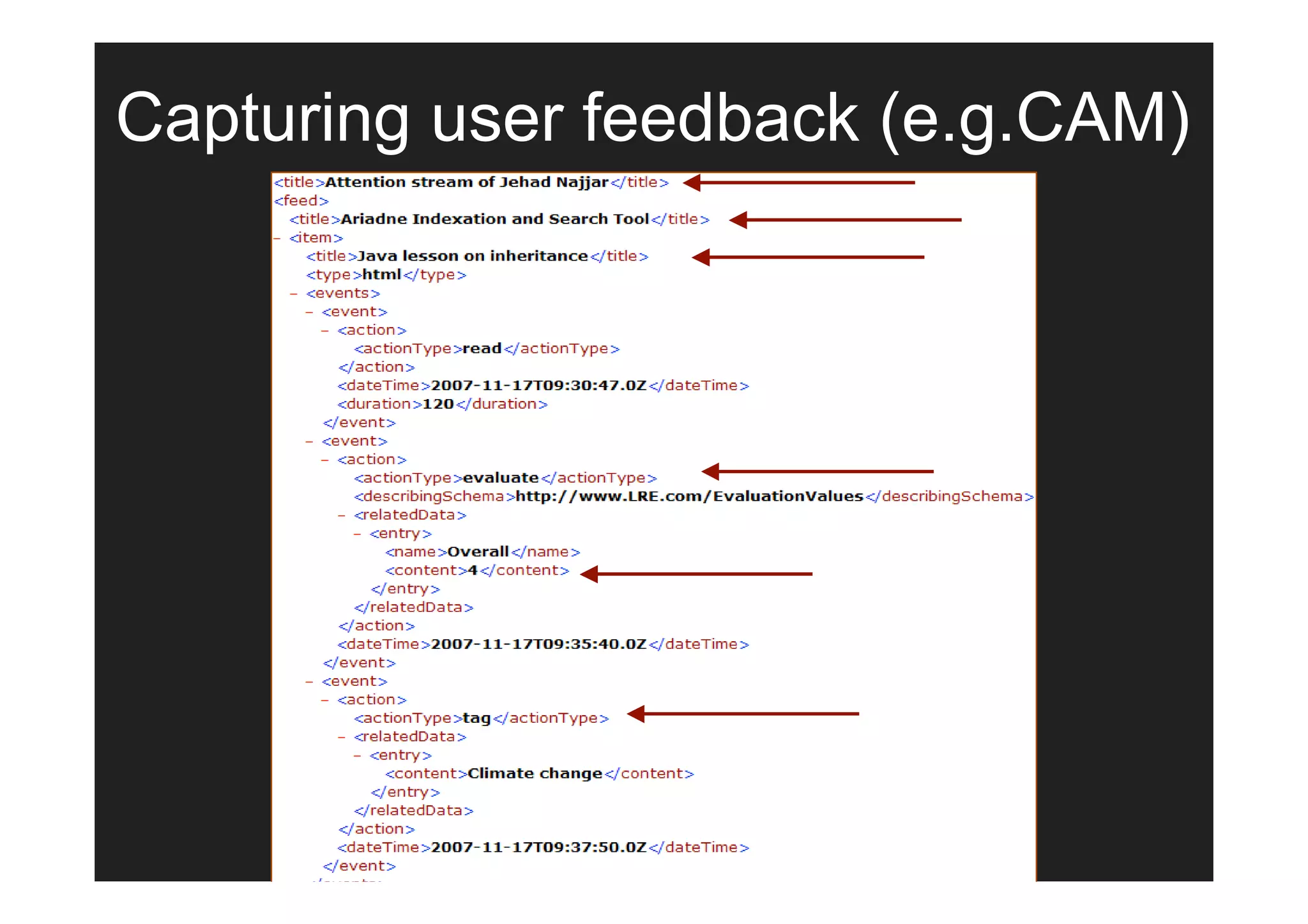 Capturing user feedback (e.g.CAM)
 