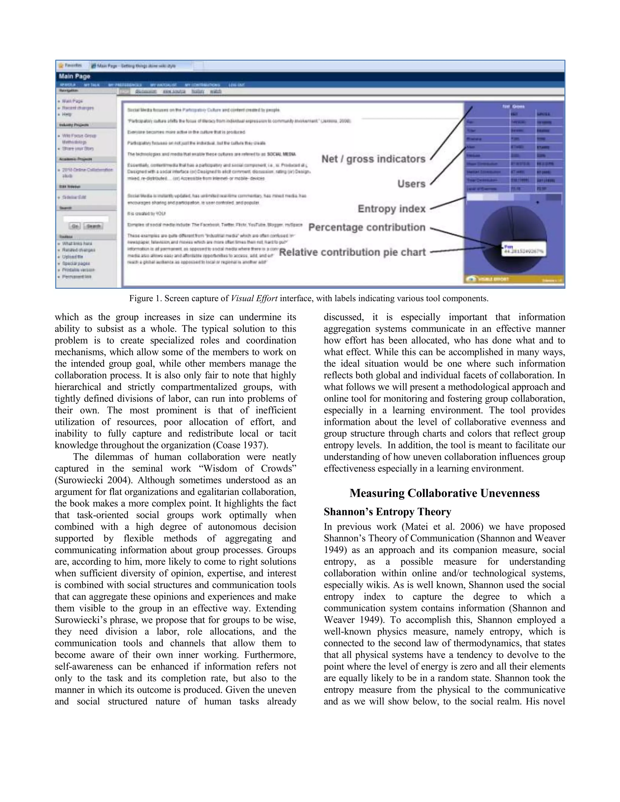 Icwsm10 S MateiVisible Effort: A Social Entropy Methodology for  Managing Computer-Mediated Collaborative Learning