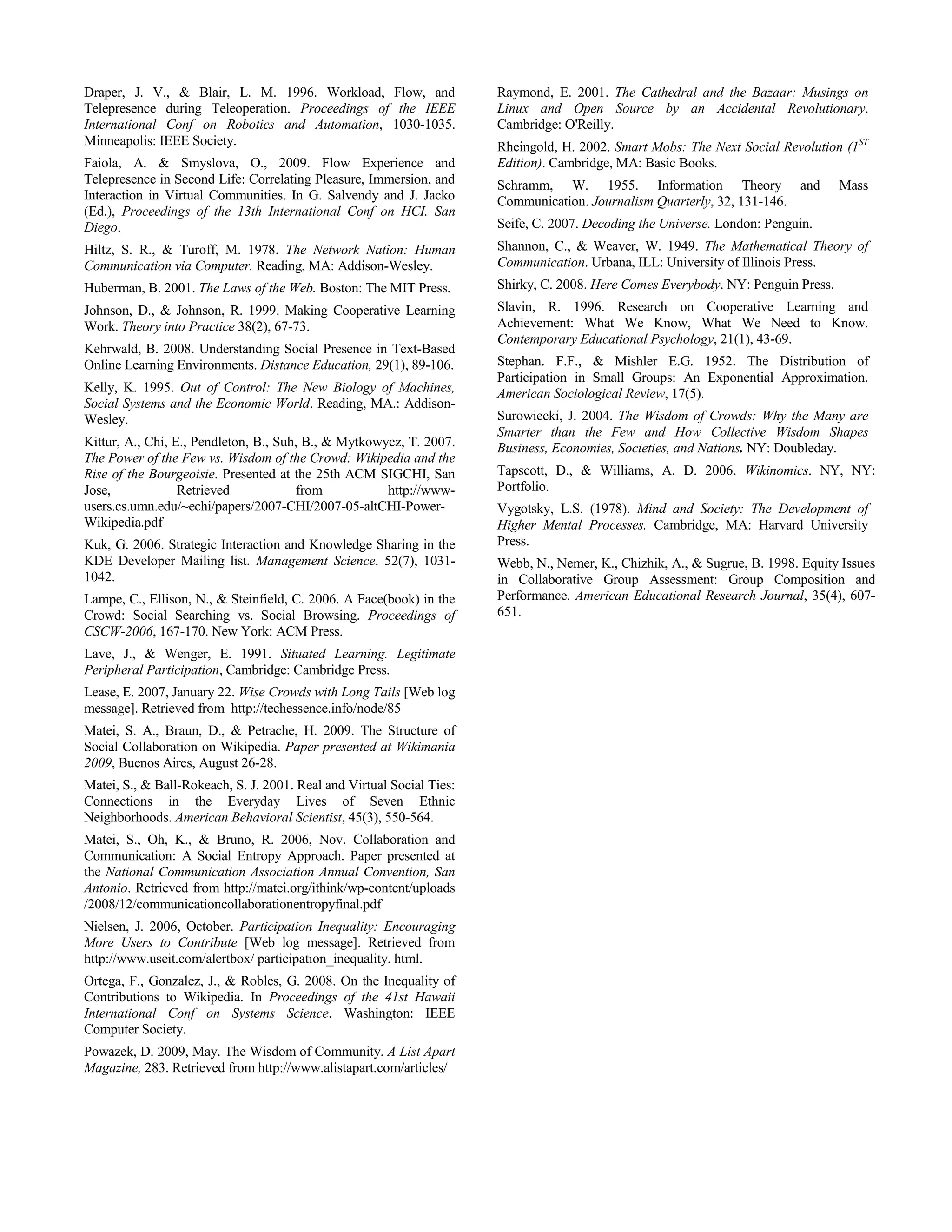 Icwsm10 S MateiVisible Effort: A Social Entropy Methodology for  Managing Computer-Mediated Collaborative Learning