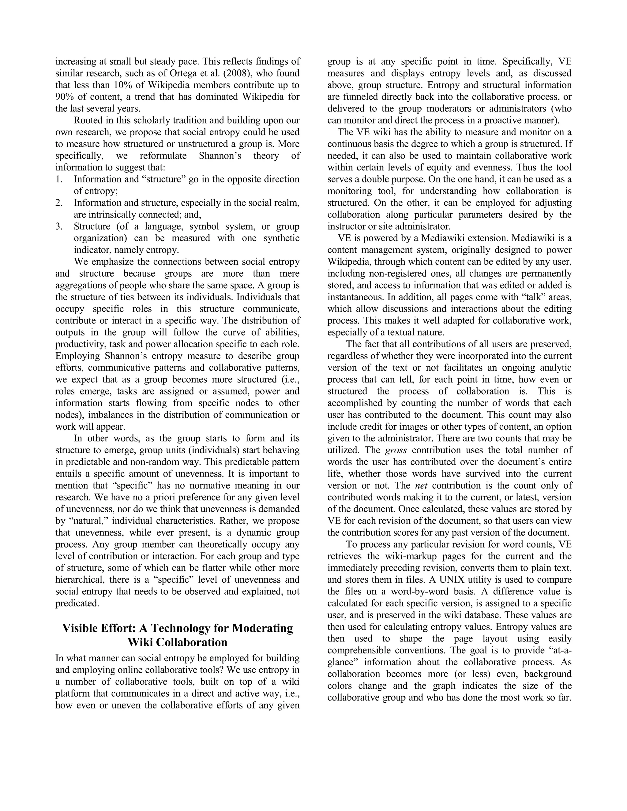 Visible Effort: A Social Entropy Methodology for  Managing Computer-Mediated Collaborative Learning