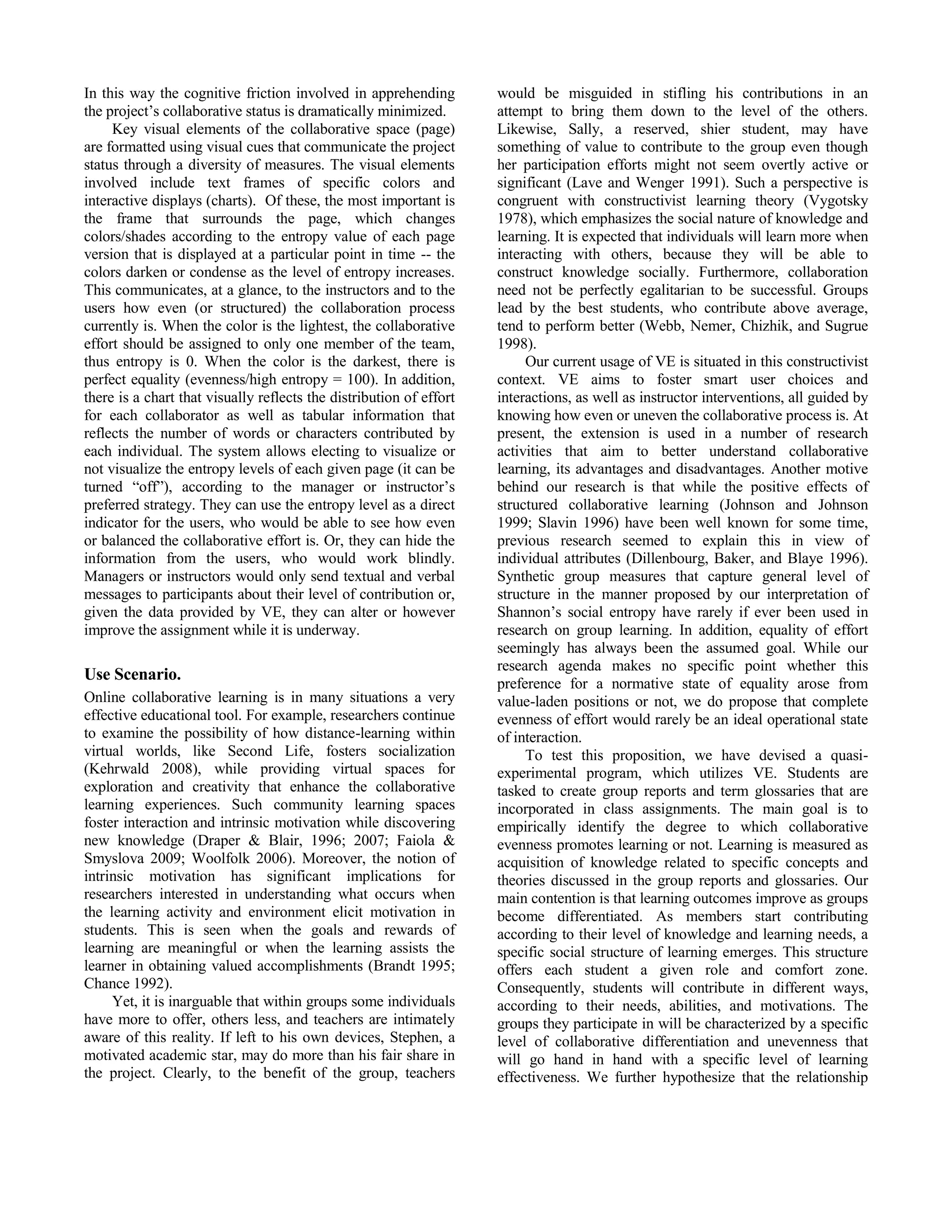 Visible Effort: A Social Entropy Methodology for  Managing Computer-Mediated Collaborative Learning