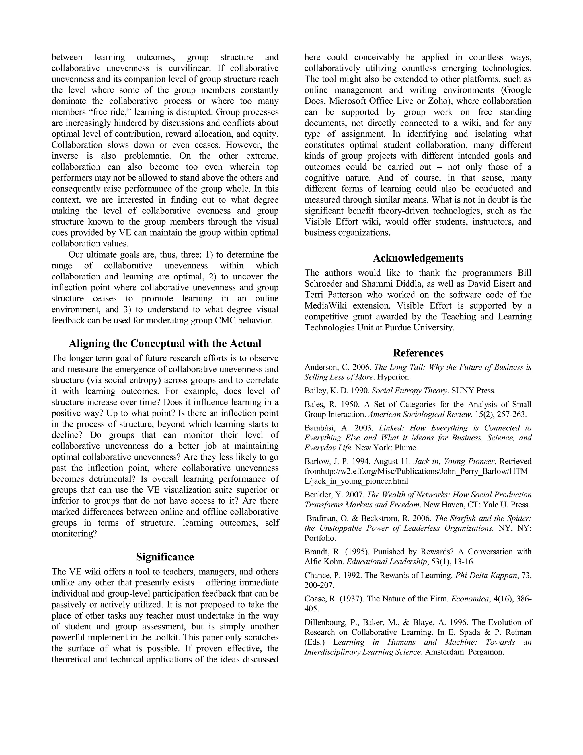 Visible Effort: A Social Entropy Methodology for  Managing Computer-Mediated Collaborative Learning