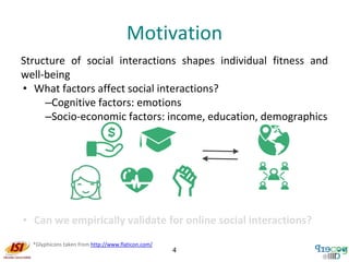 Motivation
Structure of social interactions shapes individual fitness and
well-being
• What factors affect social interact...