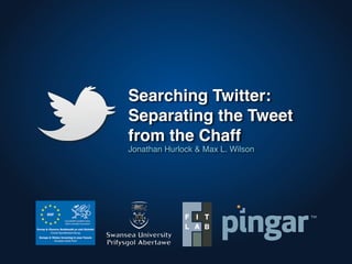 Searching Twitter:
Separating the Tweet
from the Chaff
Jonathan Hurlock & Max L. Wilson
 