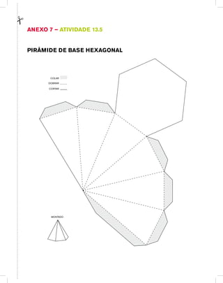 Anexo 7 – Atividade 13.5
Pirâmide de base HEXAGONAL
CORTAR
DOBRAR
COLAR
MONTADO
 
