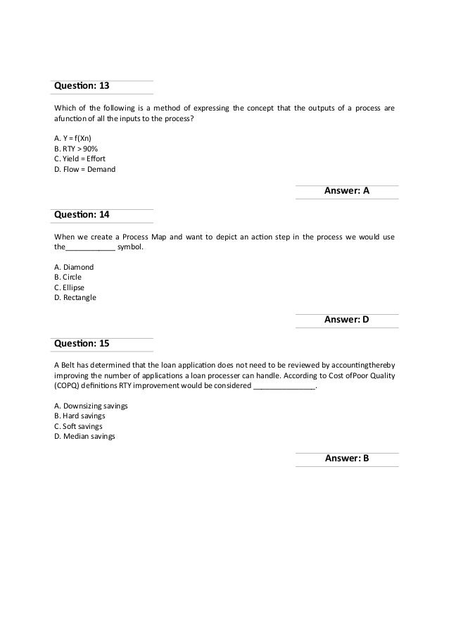 Lean Six Sigma Green Belt Exam Questions And Answers Pdf