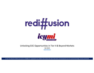 Unlocking D2C Opportunities in Tier II & Beyond Markets
Q3 2023
www.inc42.com
Vol.1
In Case You Missed It (ICYMI) www.icymi.in is Rediffusion’s aggregated news platform that reshares the latest information and developments from the world of technology, business and brands.
 