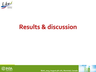Results & discussion 
BioH2 2013, August 5th-7th, Montréal, Canada 
 