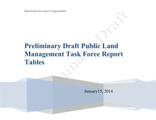 Intertech Services Corporation 
Preliminary Draft Public Land 
Management Task Force Report 
Tables 
January15, 2014 
 