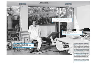 ID CHAIR CONCEPT
ANTONIO CITTERIO
11
ID CHAIR CONCEPT
ANTONIO CITTERIO
10
THE OFFICE SWIVEL CHAIR
IMPACTS PRODUCTIVITY, HEALTH
AND WELL­‑BEING
THE OFFICE SWIVEL CHAIR: THE MOST
IMPORTANT PIECE OF FURNITURE FOR
AN EMPLOYEE
FOR 25 YEARS, VITRA HAS BEEN
DEVELOPING OFFICE SOLUTIONS WITH
ANTONIO CITTERIO
The office chair is by far the most important piece of
furniture an office worker has, and it decisively impacts
productivity, health and well-being in the workplace.
This is where the individual worker puts in untold numbers
of hours – and expects that “their” own personal chair
will not only keep them healthy, but that it will also allow
them to define their own personal area within the office.
The challenge of increasing diversity stands in conflict
with the interests of the company: facility management
and procurement rationalise the purchase, service
and maintenance of a standardised chair.
One single office chair model is not enough to satisfy
these seemingly incompatible needs. As a master of office
systems, Antonio Citterio recognised this in conjunction
with Vitra. The ID Chair Concept was developed to meet
the various functional, economic and aesthetic needs
of companies as well as those of individual workers in
modern offices.
For Citterio, an office is not only a space for representing
corporate identity. Above all, the well-being of the people
who work there should be the priority.
 
