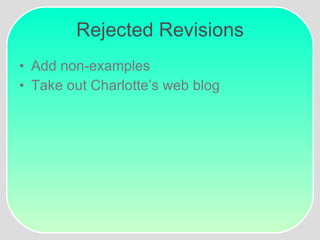Rejected Revisions Add non-examples Take out Charlotte’s web blog 