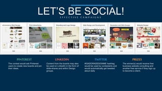 ENGAGE 
W H Y T H I S I S I M P O R T A N T 
PINTEREST LINKEDIN TWITTER 
Promote the sharing of design 
content and increase followers 
Increase brand awareness 
across various industries 
Link back to blog posts and 
other creative content created 
 