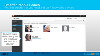 Smarter People Search
Find the experts that you need and don’t know who they are
See who you’ve
invited as a guest,
and Invitations
that need your
attention
Delivered in November!
 