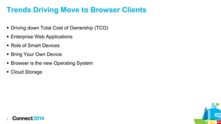 Trends Driving Move to Browser Clients
 Driving down Total Cost of Ownership (TCO)
 Enterprise Web Applications
 Role of Smart Devices

 Bring Your Own Device
 Browser is the new Operating System
 Cloud Storage

5

 