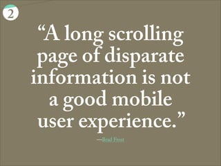 “We can’t keep building apps
with the desktop mindset of
permanent, fast connectivity,
where a temporary disconnection
or slow service is regarded as a
problem and communicated as
an error.”
—manifesto of Hoodie, say hello to oﬄine first
2
 