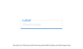 Placeholder
Label
Example of a Floating Label showing placeholder fading and label appearing
 