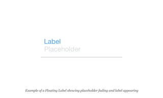 Label
Placeholder
Example of a Floating Label showing placeholder fading and label appearing
 