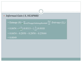  Informasi Gain ( S, Nil.SPMB)
 