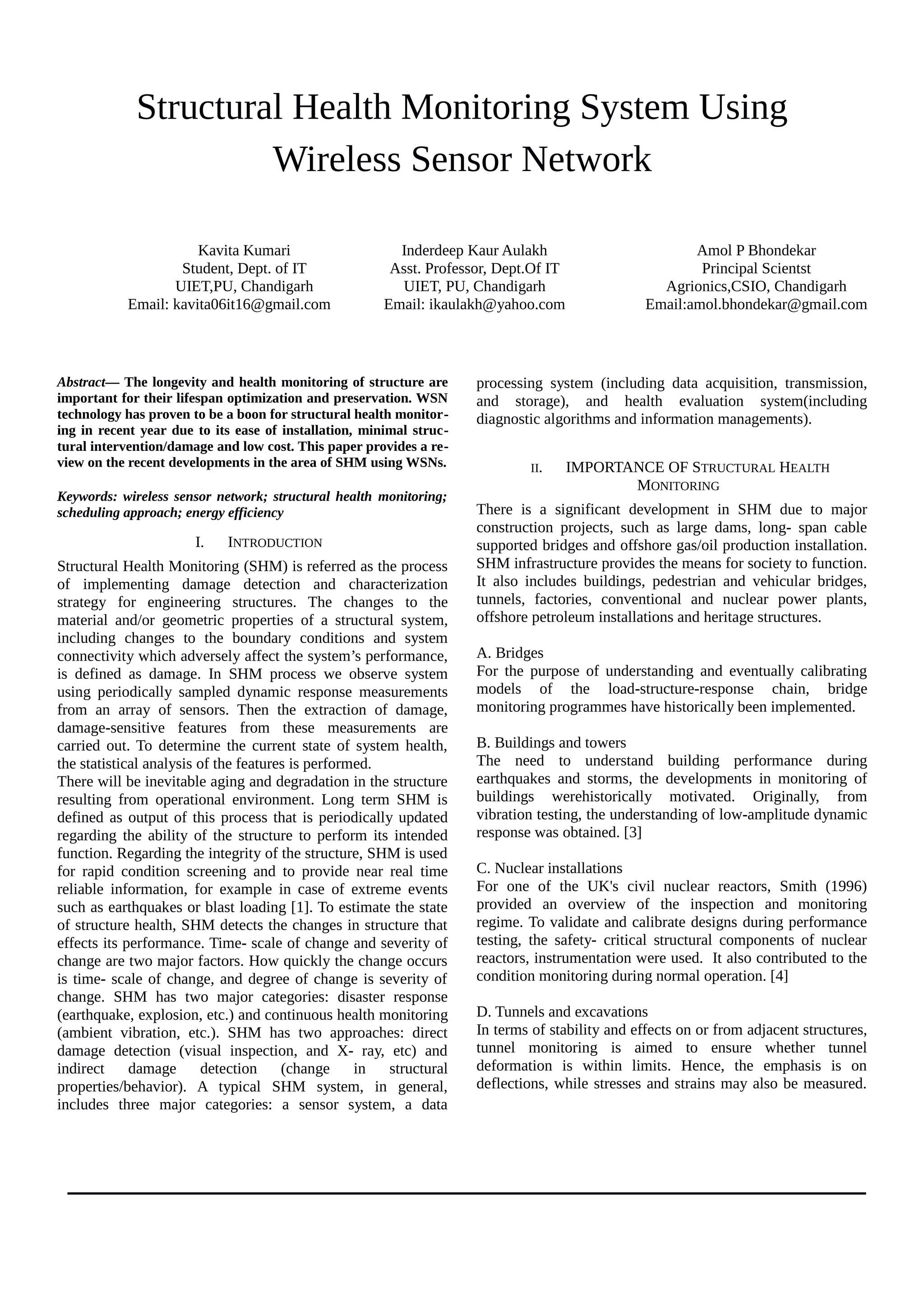 Structural Health Monitoring System Using Wireless Sensor Network | PDF ...