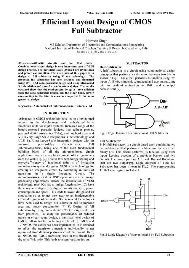Efficient Layout Design of CMOS Full Subtractor | PDF