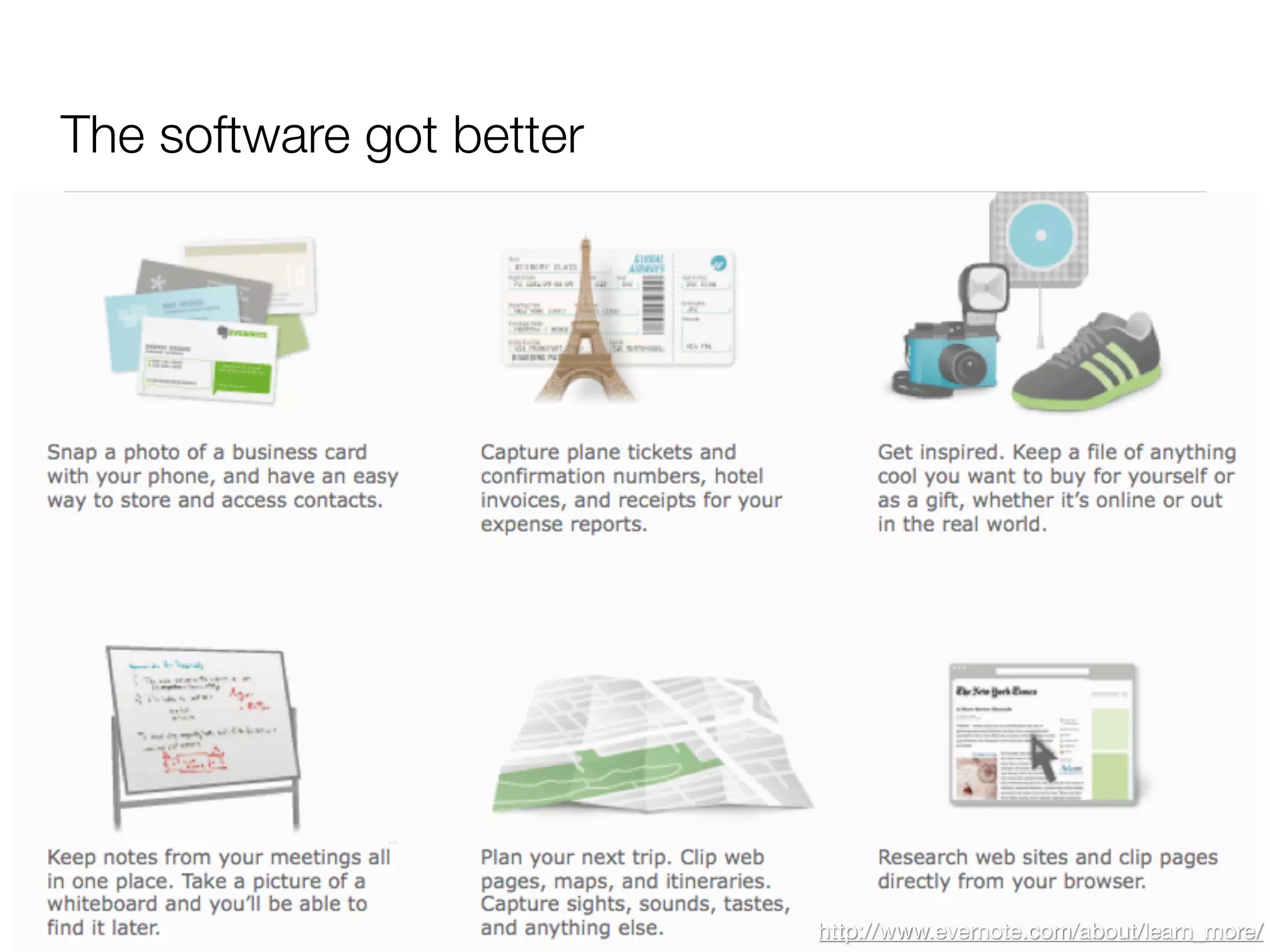 The software got better




                          http://www.evernote.com/about/learn_more/
 