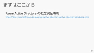 https://docs.microsoft.com/ja-jp/azure/active-directory/active-directory-playbook-intro
Azure Active Directory の概念実証戦略
 