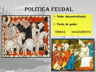 políticA feudAl
 Poder descentralizado;
 Fonte de poder:
TERRAS NASCIMENTO
 