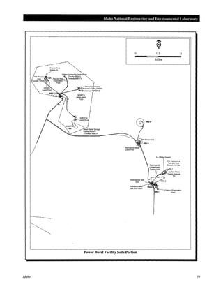 Idaho
Reactor Area
Rubble Pit
.~
Idaho National Engineering and Envinmmcntal Laboratory
Waste Exp rimental
o Reduction Fa lltty(WERF)
r-Formerty" PERT Ill"
SPERTIII
Large Leach
Pond
0
Power Burst Facility Soils Portion
0.5
Miles
Sl·1 Burial Ground
ARAI
ARA Radionuclide
Tank and Soils
Beneath Hot Cells
SL-1
Chemical Evaporation
Pond
39
 