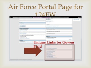 Air Force Portal Page for
124FW


Unique Links for Gowen
Field

 