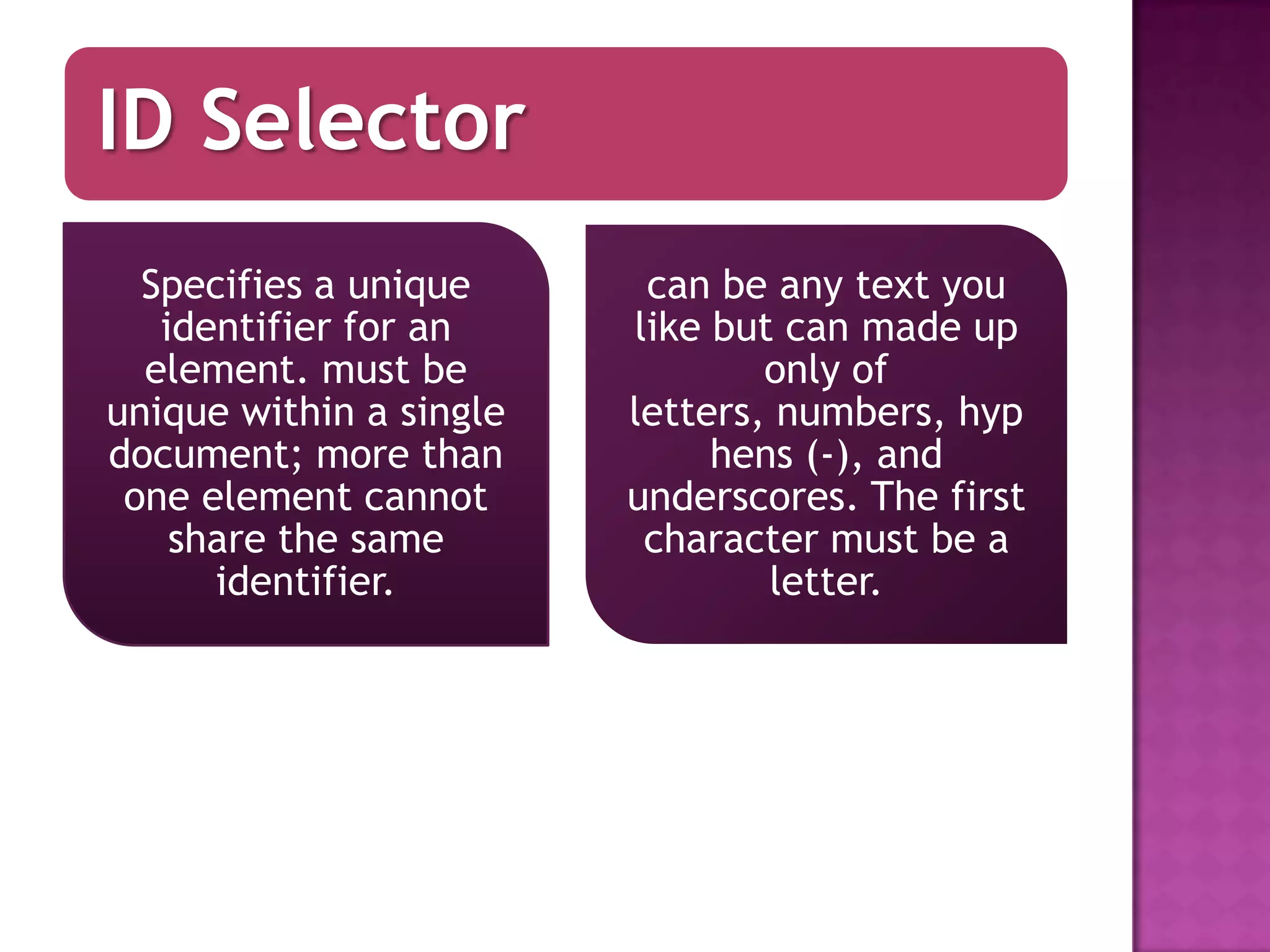 Id and class selector | PPTX