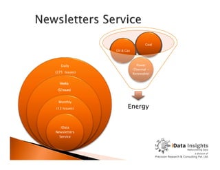Daily
(275 Issues)
Weekly
Power
(Thermal +
Renewable)
Oil & Gas
Coal
Weekly
(52Issues)
Monthly
(12 Issues)
iData
Newsletters
Service
Energy
 