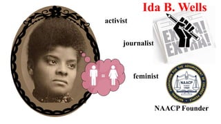activist
journalist
Ida B. Wells
feminist
NAACP Founder
 