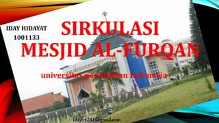 SIRKULASI
MESJID AL-FURQAN
universitas pendidikan indonesia
IDAY HIDAYAT
1001133
Idayh4241@gmail.com
 