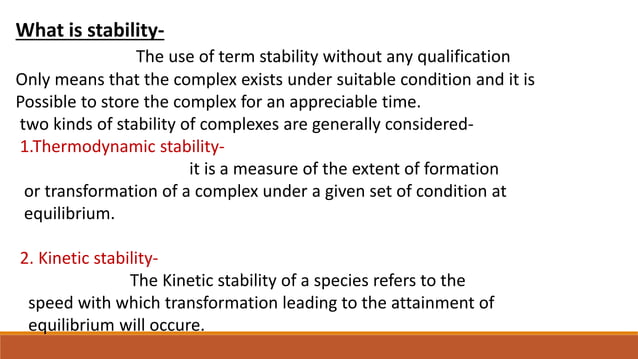 Stability Factor Definition Factors affecting stability of metal complexes | PPTX | Chemistry | Science