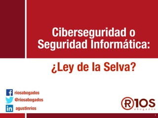 1
Ciberseguridad o
Seguridad Informática:
¿Ley de la Selva?
@riosabogados
riosabogados
agustinrios
 