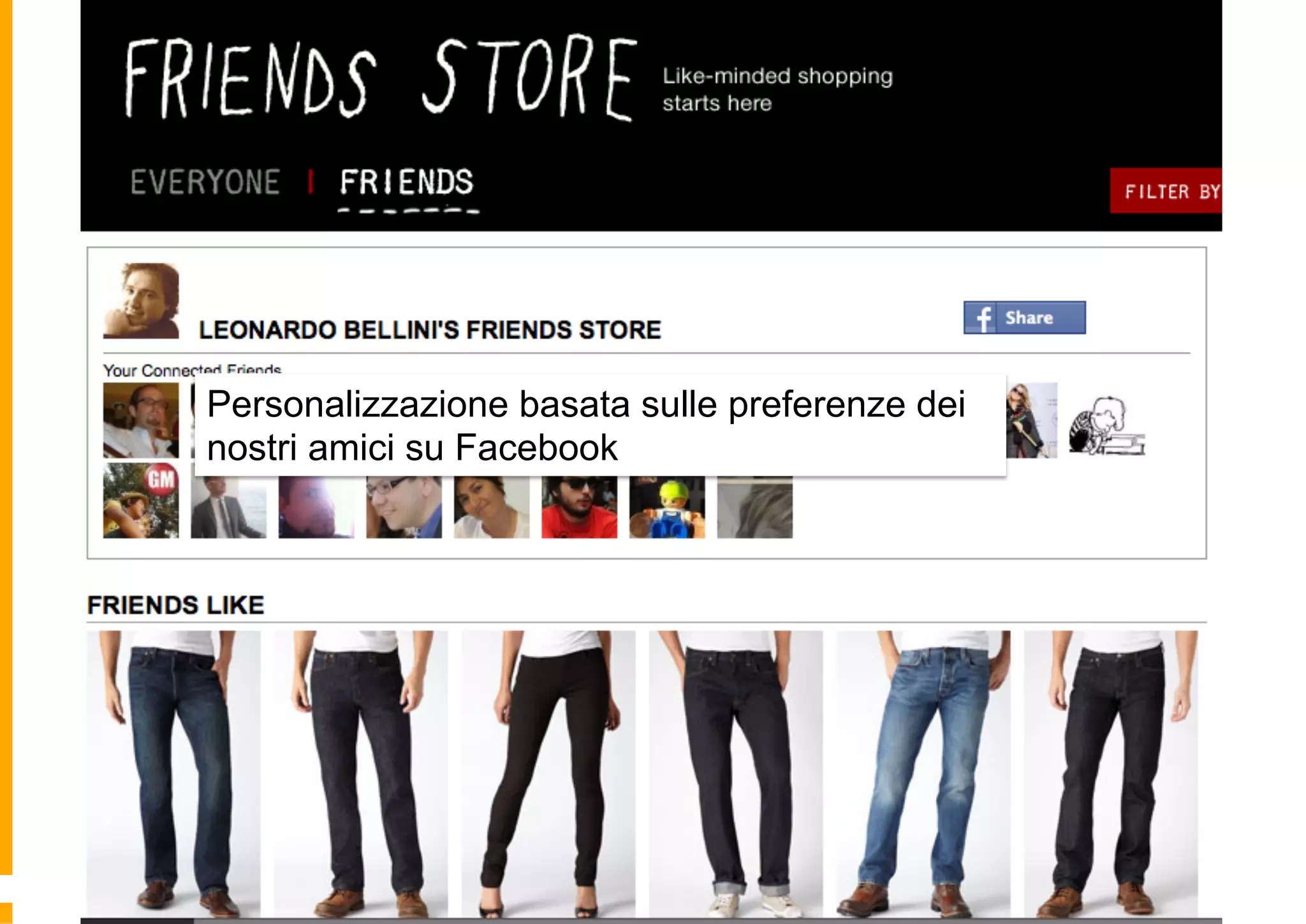 Personalizzazione basata sulle preferenze dei
nostri amici su Facebook
 