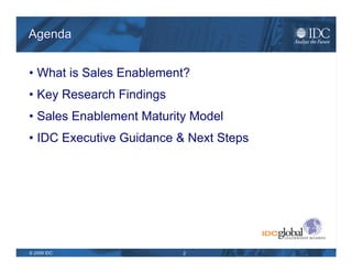 Agenda What is Sales Enablement? Key Research Findings Sales Enablement Maturity Model IDC Executive Guidance & Next Steps 