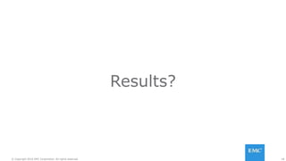 18© Copyright 2016 EMC Corporation. All rights reserved.
Results?
 