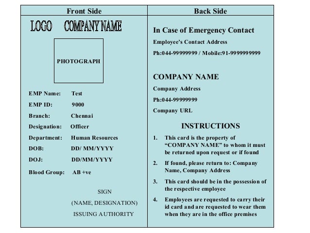 id card format it company id card format